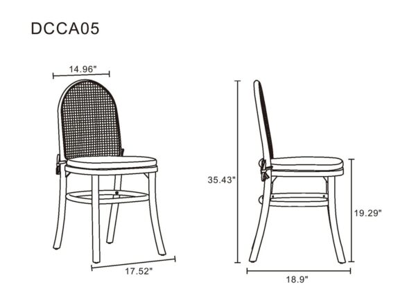 Manhattan Comfort Paragon Dining Chair 1.0 with Grey Cushions in Black and Cane - Set of 4