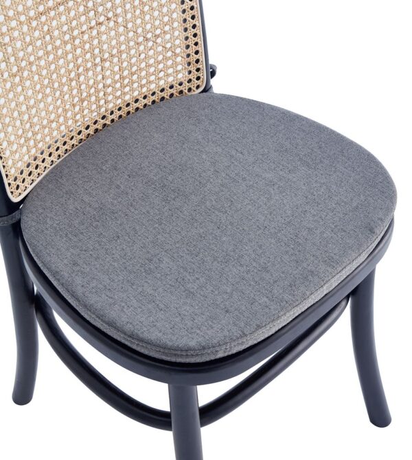 Manhattan Comfort Paragon Dining Chair 1.0 with Grey Cushions in Black and Cane - Set of 4