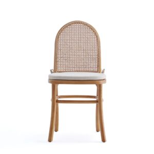 Manhattan Comfort Paragon Dining Chair 1.0 with Cream Cushions in Nature and Cane - Set of 4