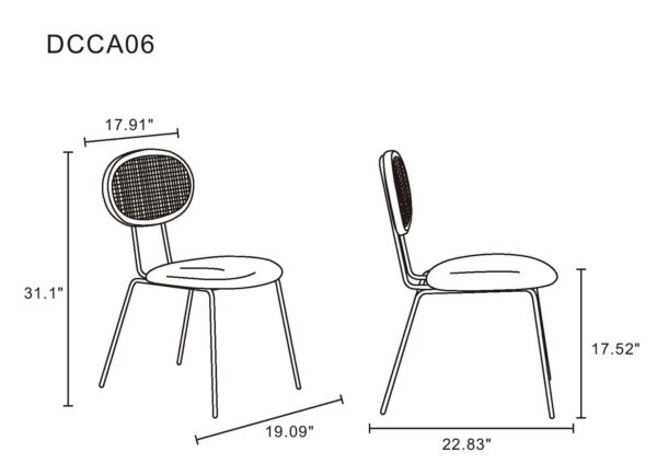 Manhattan Comfort Jardin Dining Chair in Nature Cane and Oatmeal Upholstered Seating - Set of 4