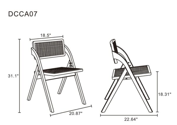 Manhattan Comfort Lambinet Folding Dining Chair in Black and Natural Cane - Set of 4