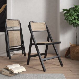 Manhattan Comfort Pullman Folding Dining Chair in Black and Natural Cane - Set of 4