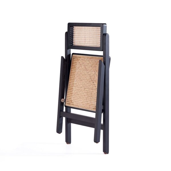 Manhattan Comfort Pullman Folding Dining Chair in Black and Natural Cane - Set of 4