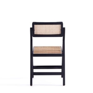 Manhattan Comfort Pullman Folding Dining Chair in Black and Natural Cane - Set of 4