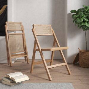 Manhattan Comfort Pullman Folding Dining Chair in Nature Cane - Set of 4