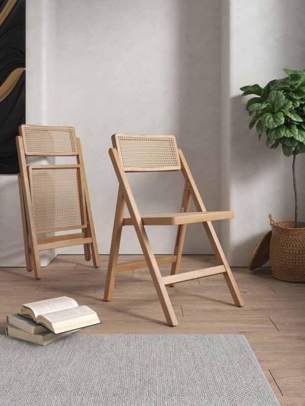 Manhattan Comfort Pullman Folding Dining Chair in Nature Cane - Set of 4