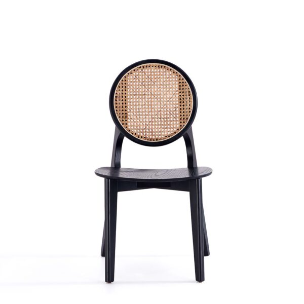 Manhattan Comfort Versailles Round Dining Chair in Black and Natural Cane - Set of 4