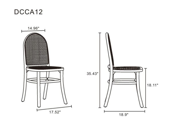 Manhattan Comfort Paragon Dining Chair 2.0 in Black and Cane - Set of 4