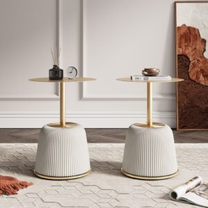 Manhattan Comfort Modern Anderson End Table 1.0 Upholstered in Cream Leatherette with Gold Tabletop - Set of 2