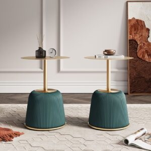 Manhattan Comfort Modern Anderson End Table 1.0 Upholstered in Green Leatherette with Gold Tabletop - Set of 2