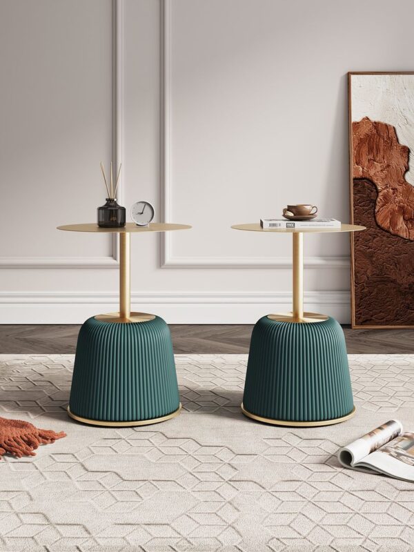 Manhattan Comfort Modern Anderson End Table 1.0 Upholstered in Green Leatherette with Gold Tabletop - Set of 2