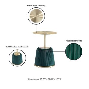 Manhattan Comfort Modern Anderson End Table 1.0 Upholstered in Green Leatherette with Gold Tabletop - Set of 2