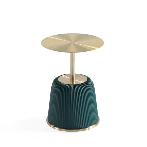 Manhattan Comfort Modern Anderson End Table 1.0 Upholstered in Green Leatherette with Gold Tabletop - Set of 2