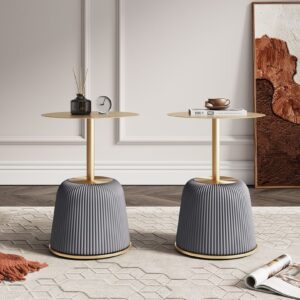 Manhattan Comfort Modern Anderson End Table 1.0 Upholstered in Grey Leatherette with Gold Tabletop - Set of 2