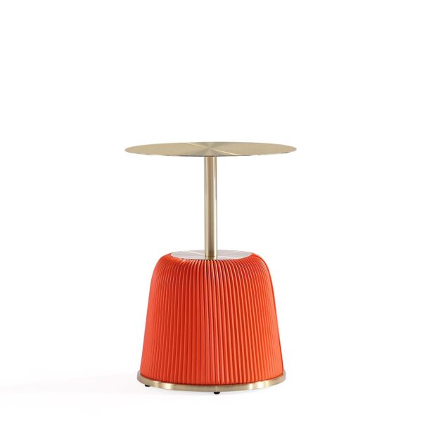 Manhattan Comfort Modern Anderson End Table 1.0 Upholstered in Orange Leatherette with Gold Tabletop - Set of 2