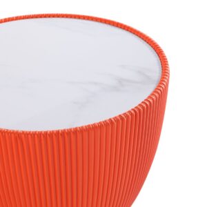 Manhattan Comfort Modern Anderson End Table 2.0 Upholstered in Orange Leatherette with Ceramic Faux Marble Tabletop - Set of 2