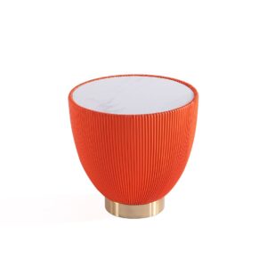 Manhattan Comfort Modern Anderson End Table 2.0 Upholstered in Orange Leatherette with Ceramic Faux Marble Tabletop - Set of 2