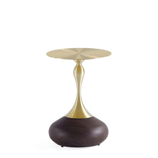 Manhattan Comfort Modern Patchin End Table with Round Metal Base in Brown Wood with Gold Tabletop - Set of 2