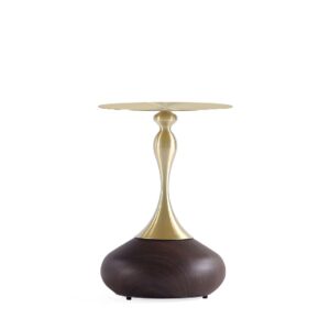 Manhattan Comfort Modern Patchin End Table with Round Metal Base in Brown Wood with Gold Tabletop - Set of 2