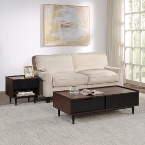 Manhattan Comfort Duane Modern Ribbed End Table and Coffee Table in Dark Brown and Black