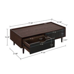 Manhattan Comfort Duane Modern Ribbed End Table and Coffee Table in Dark Brown and Black