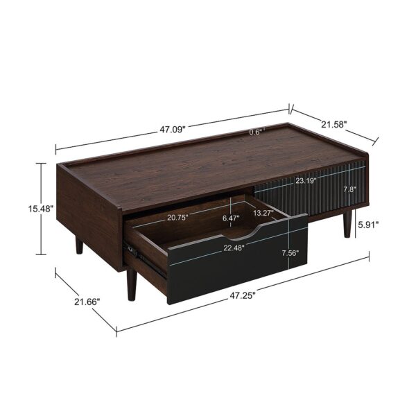 Manhattan Comfort Duane Modern Ribbed End Table and Coffee Table in Dark Brown and Black