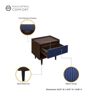 Manhattan Comfort Duane Modern Ribbed End Table and Coffee Table in Dark Brown and Navy Blue