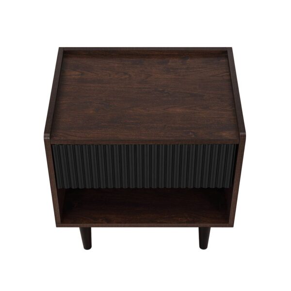 Manhattan Comfort Duane Modern Ribbed Nightstand with Full Extension Drawer in Dark Brown and Black- Set of 2