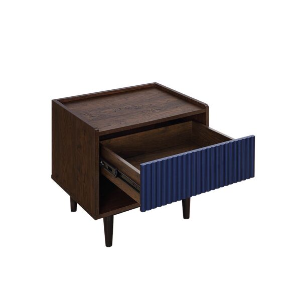 Manhattan Comfort Duane Modern Ribbed Nightstand with Full Extension Drawer in Dark Brown and Navy Blue- Set of 2