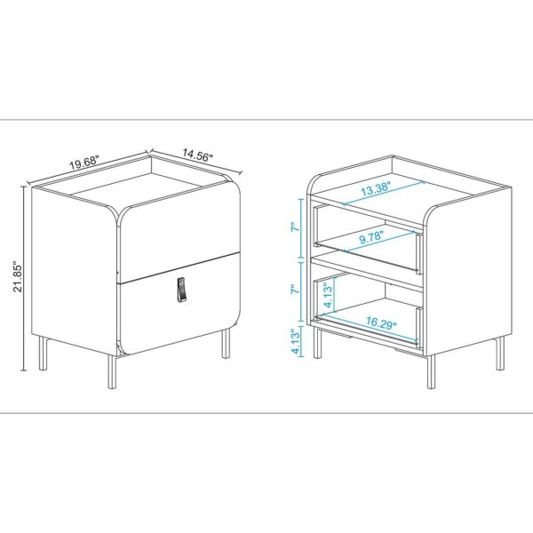 Manhattan Comfort Mid-Century Modern Bogardus Nightstand in White - Set of 2