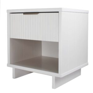 Manhattan Comfort Granville Modern Solid Wood Nightstand with 1 Drawer in White - Set of 2 in White