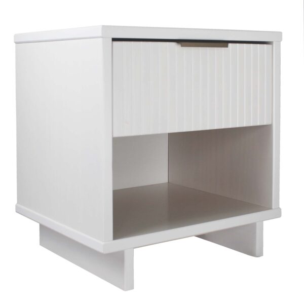 Manhattan Comfort Granville Modern Solid Wood Nightstand with 1 Drawer in White - Set of 2 in White