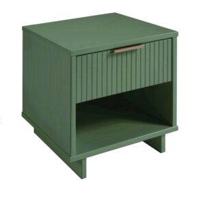 Manhattan Comfort Granville Modern Solid Wood Nightstand with 1 Drawer in Sage Green - Set of 2