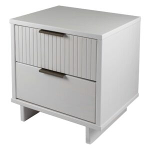 Manhattan Comfort Granville Modern Solid Wood Nightstand with 2 Drawer in White - Set of 2