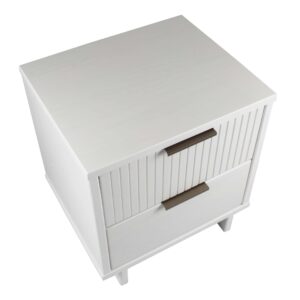 Manhattan Comfort Granville Modern Solid Wood Nightstand with 2 Drawer in White - Set of 2