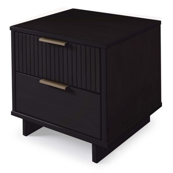 Manhattan Comfort Granville Modern Solid Wood Nightstand with 2 Drawer in Black - Set of 2