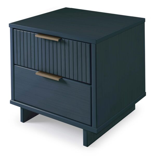 Manhattan Comfort Granville Modern Solid Wood Nightstand with 2 Drawer in Midnight Blue - Set of 2