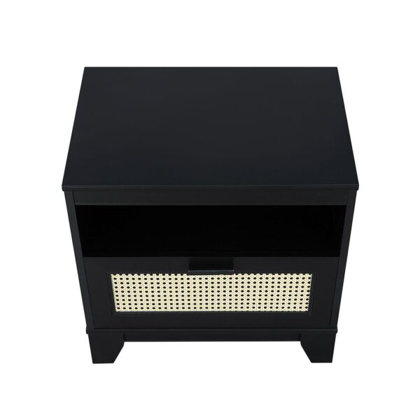 Manhattan Comfort Sheridan Modern Cane Nightstand in Black- Set of 2