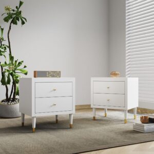 Manhattan Comfort Stanton Modern Nightstand with 2 Full Extension Drawers and Solid Wood Legs in White - Set of 2