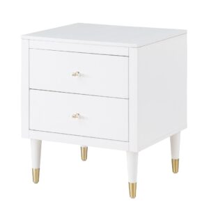 Manhattan Comfort Stanton Modern Nightstand with 2 Full Extension Drawers and Solid Wood Legs in White - Set of 2