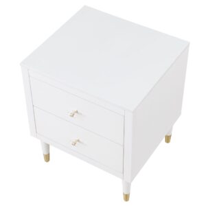 Manhattan Comfort Stanton Modern Nightstand with 2 Full Extension Drawers and Solid Wood Legs in White - Set of 2