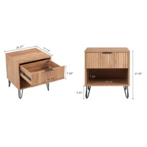 Manhattan Comfort DUMBO 1.0 Modern Nightstand with 1 Drawer and Metal Feet in Golden Brown- Set of 2