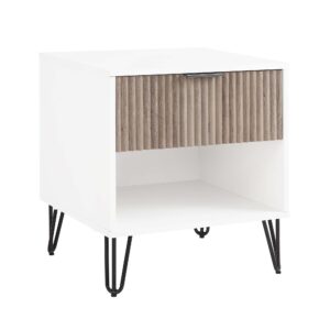 Manhattan Comfort DUMBO 1.0 Modern Nightstand with 1 Drawer and Metal Feet in White and Rustic Grey- Set of 2