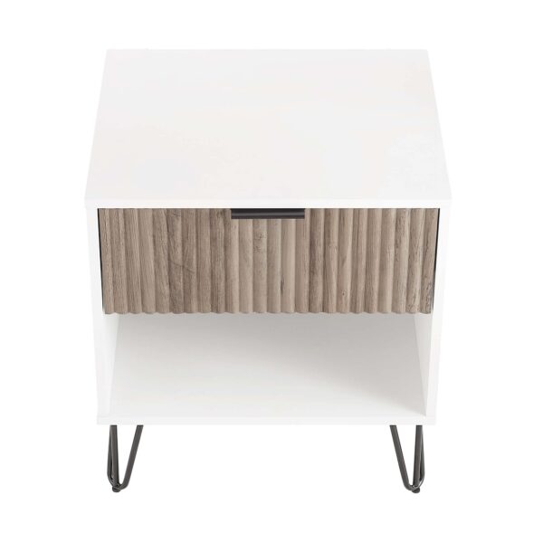 Manhattan Comfort DUMBO 1.0 Modern Nightstand with 1 Drawer and Metal Feet in White and Rustic Grey- Set of 2