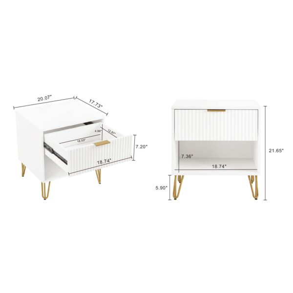 Manhattan Comfort DUMBO 1.0 Modern Nightstand with 1 Drawer and Metal Feet in White- Set of 2