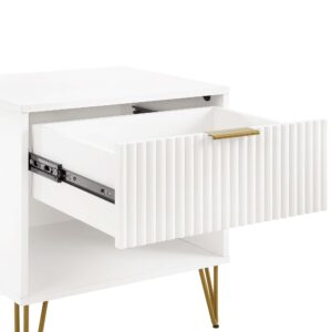 Manhattan Comfort DUMBO 1.0 Modern Nightstand with 1 Drawer and Metal Feet in White- Set of 2