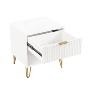 Manhattan Comfort DUMBO 1.0 Modern Nightstand with 1 Drawer and Metal Feet in White- Set of 2