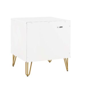 Manhattan Comfort DUMBO 1.0 Modern Nightstand with 1 Drawer and Metal Feet in White- Set of 2