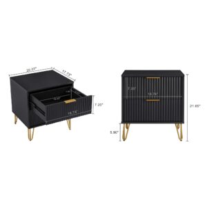 Manhattan Comfort DUMBO 2.0 Modern Nightstand with 2 Drawer and Metal Feet in Black- Set of 2