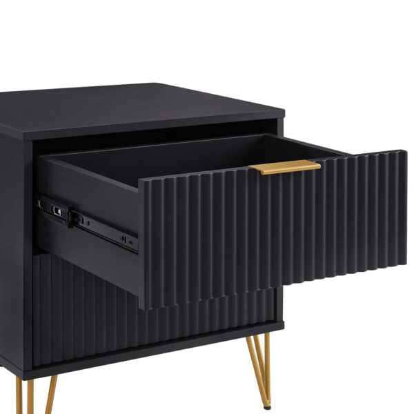 Manhattan Comfort DUMBO 2.0 Modern Nightstand with 2 Drawer and Metal Feet in Black- Set of 2